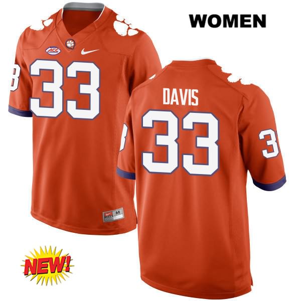 Women's Clemson Tigers #33 J.D. Davis Stitched Orange New Style Authentic Nike NCAA College Football Jersey LXU6046CJ